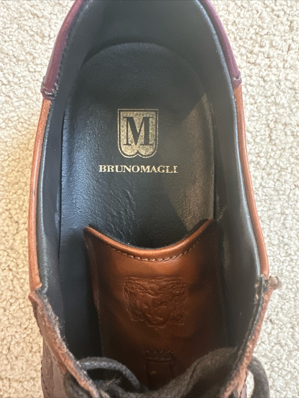 Bruno Magli Men's Brown Leather Sneakers with Burgundy Accents - Picture 7 of 9